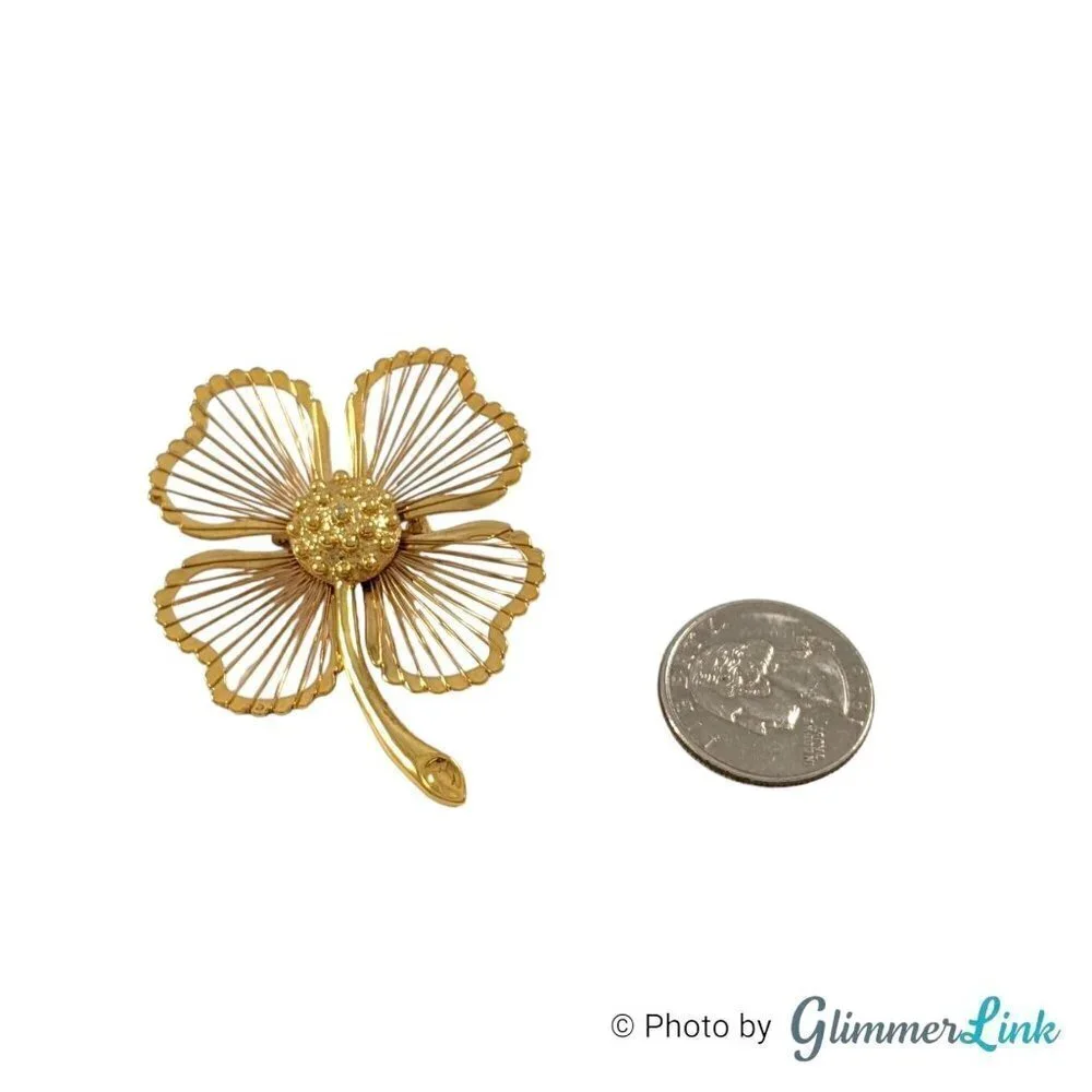 Vintage Wire Petals Dogwood Clover Flower Gold Tone Brooch